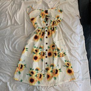 ZAFUL Button Sunflower Print Midi Dress